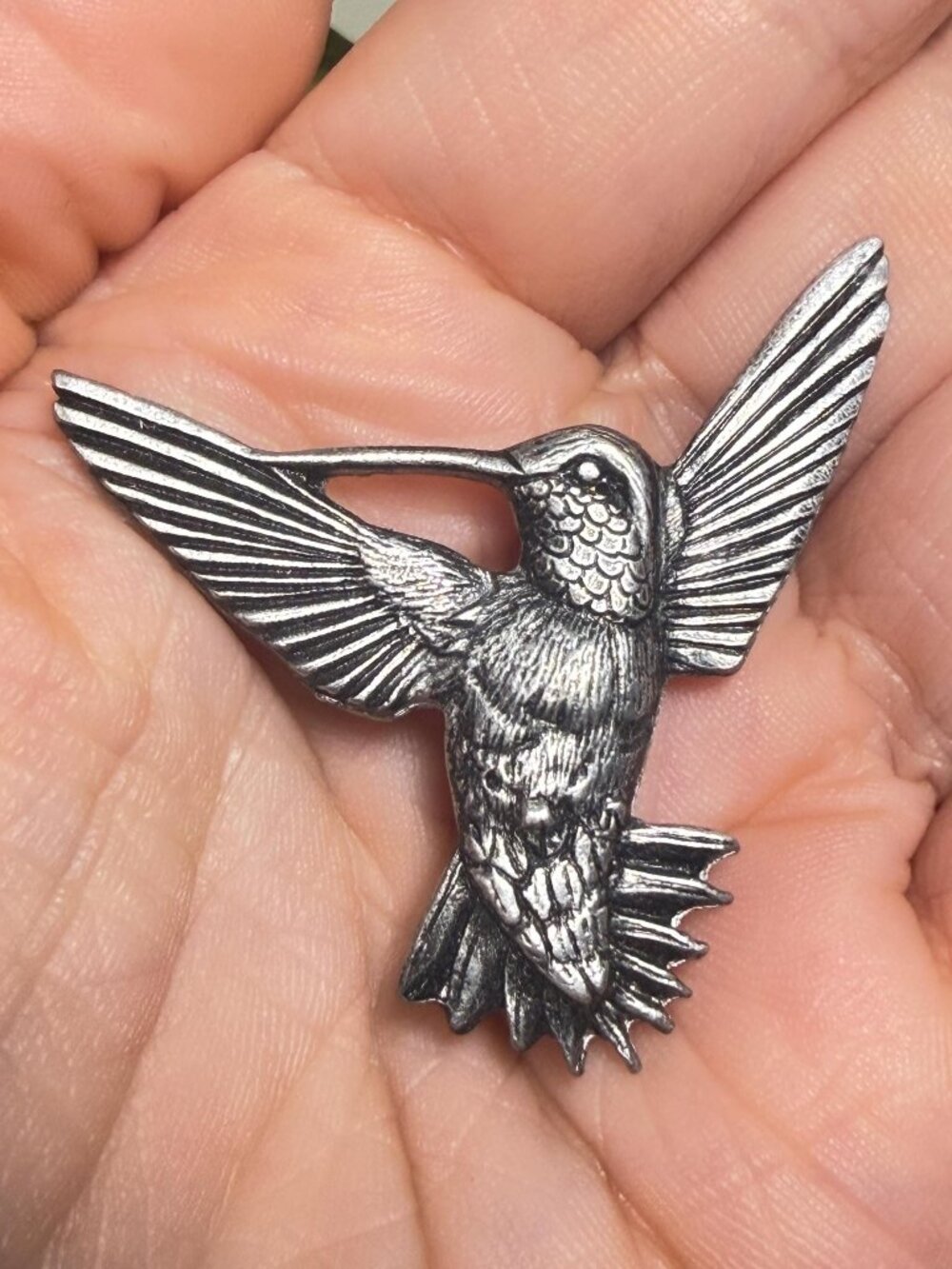 Vintage Metzke Pewter Hummingbird Brooch Signed 1987